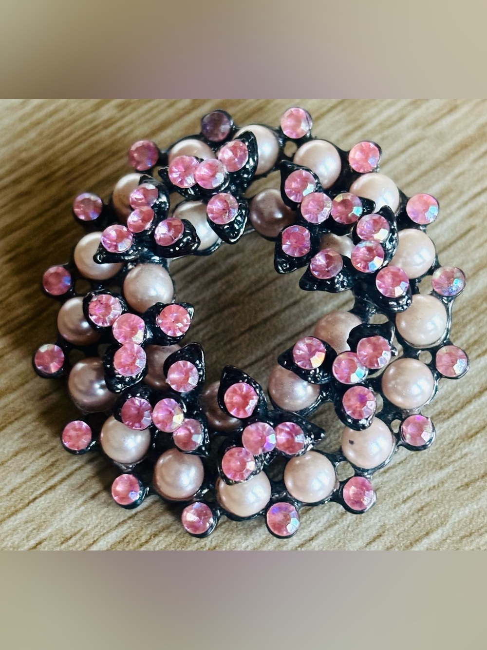 1930’s Pink Pearl & Crystal Circle Brooch
